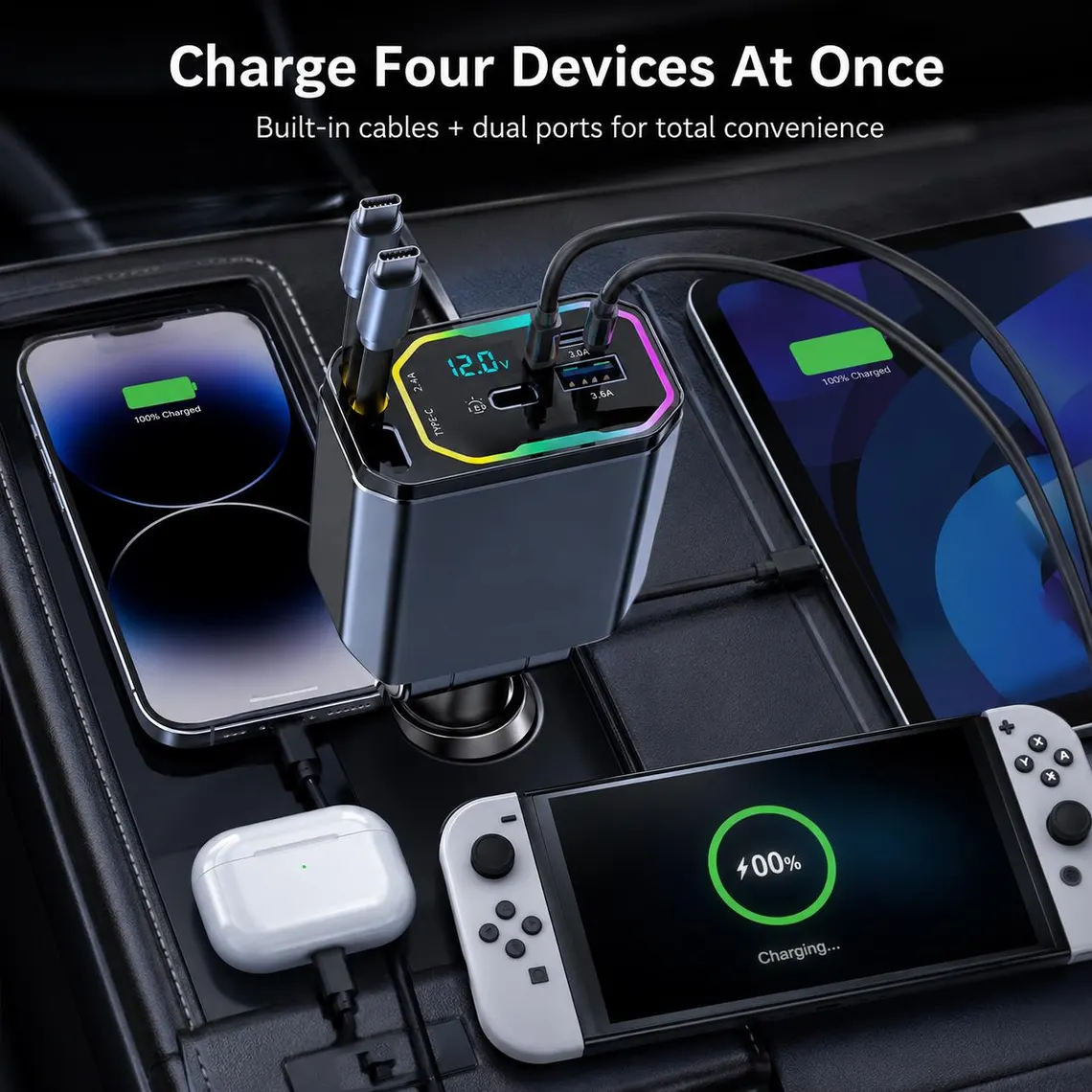 152W Multi-Device Car Charger with Voltage Display