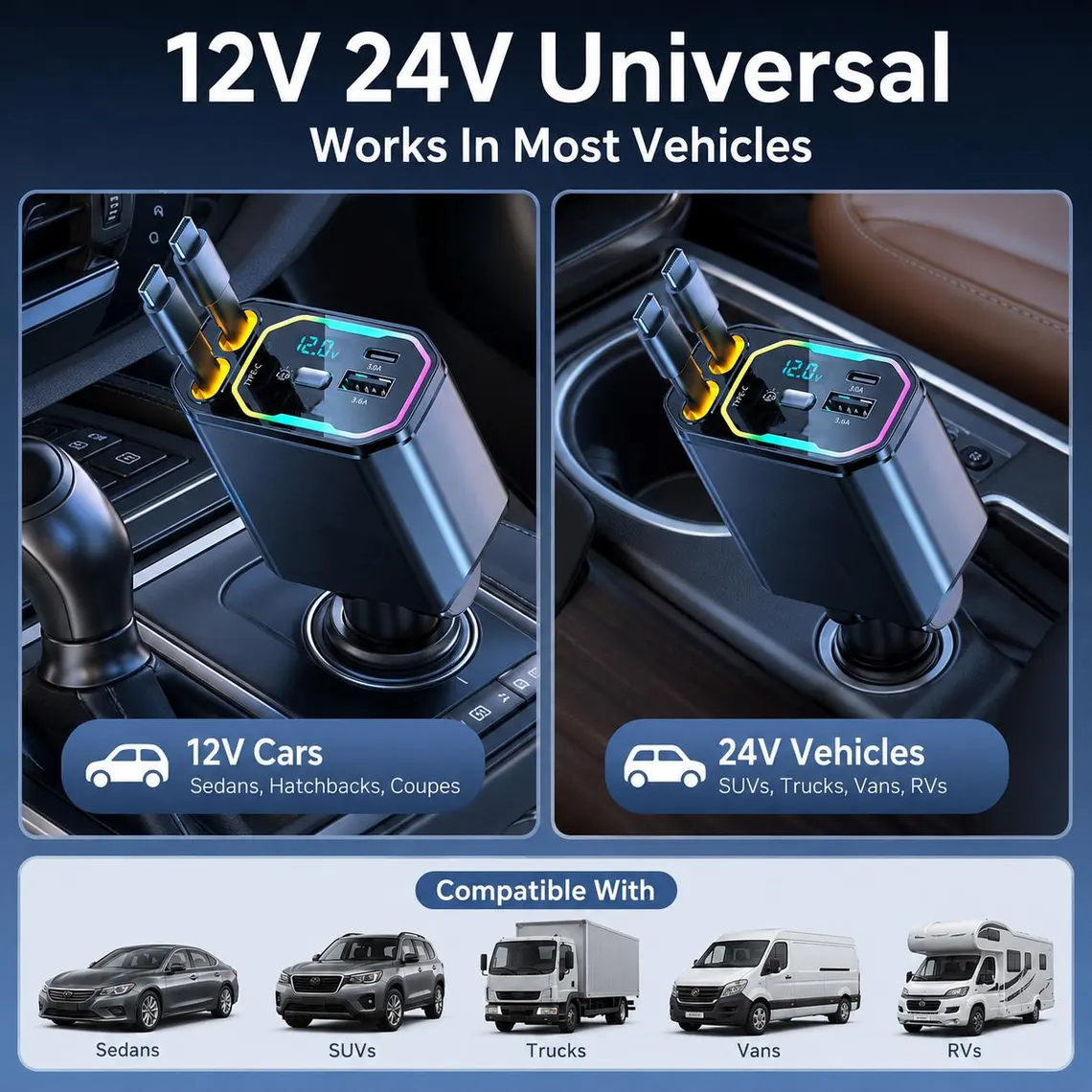 152W Multi-Device Car Charger with Voltage Display