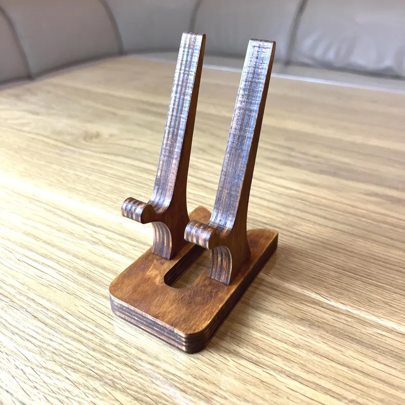 Dual Slot Wooden Device Display Stand