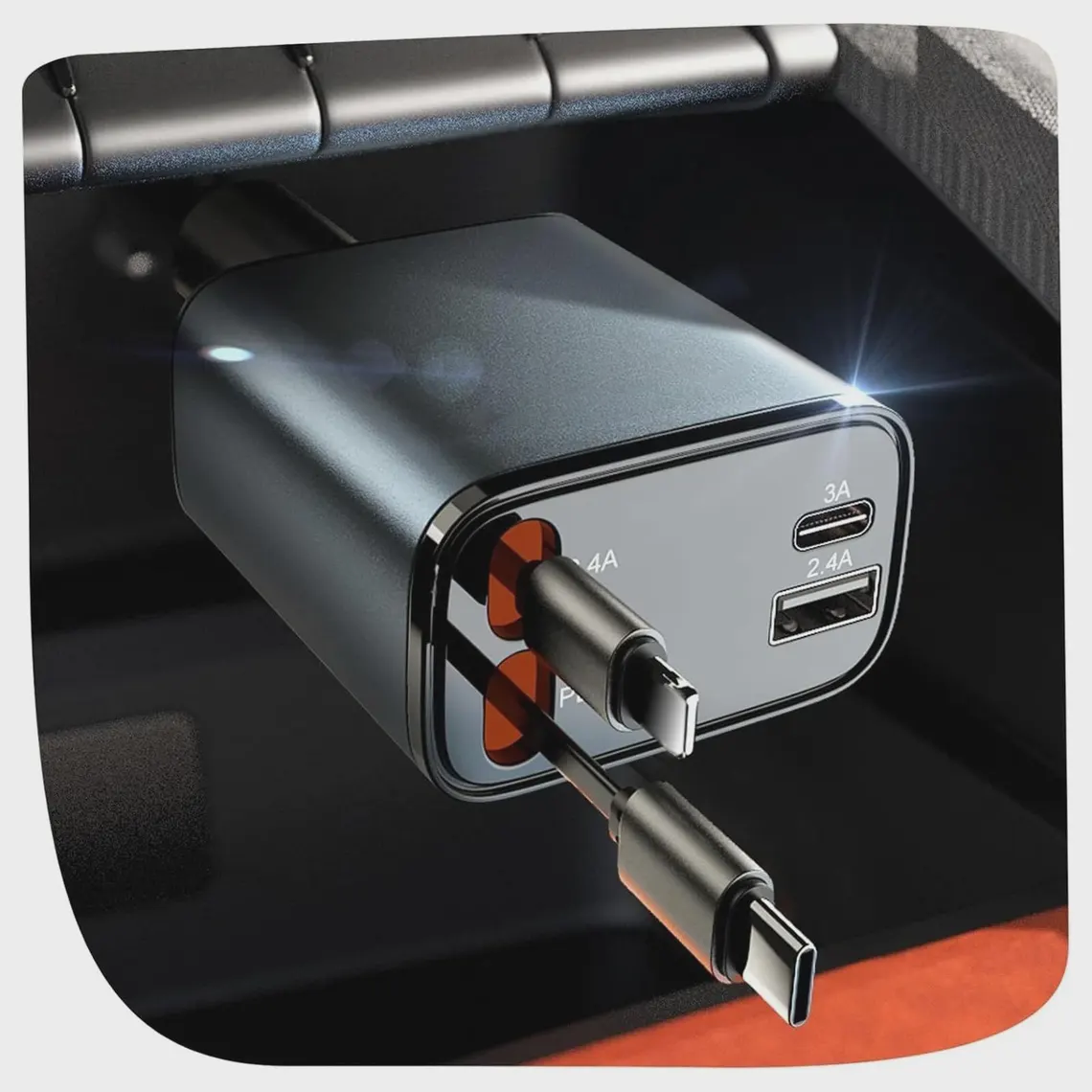 4 Port Retractable Cable Car Power Charger