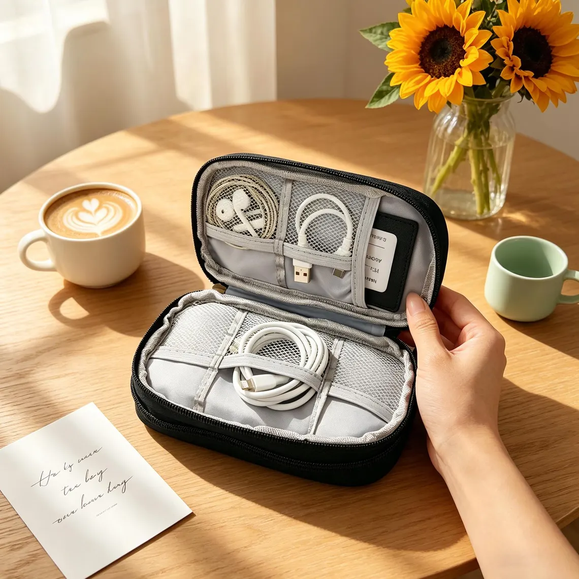 Portable Multi Compartment Electronic Accessory Storage Bag