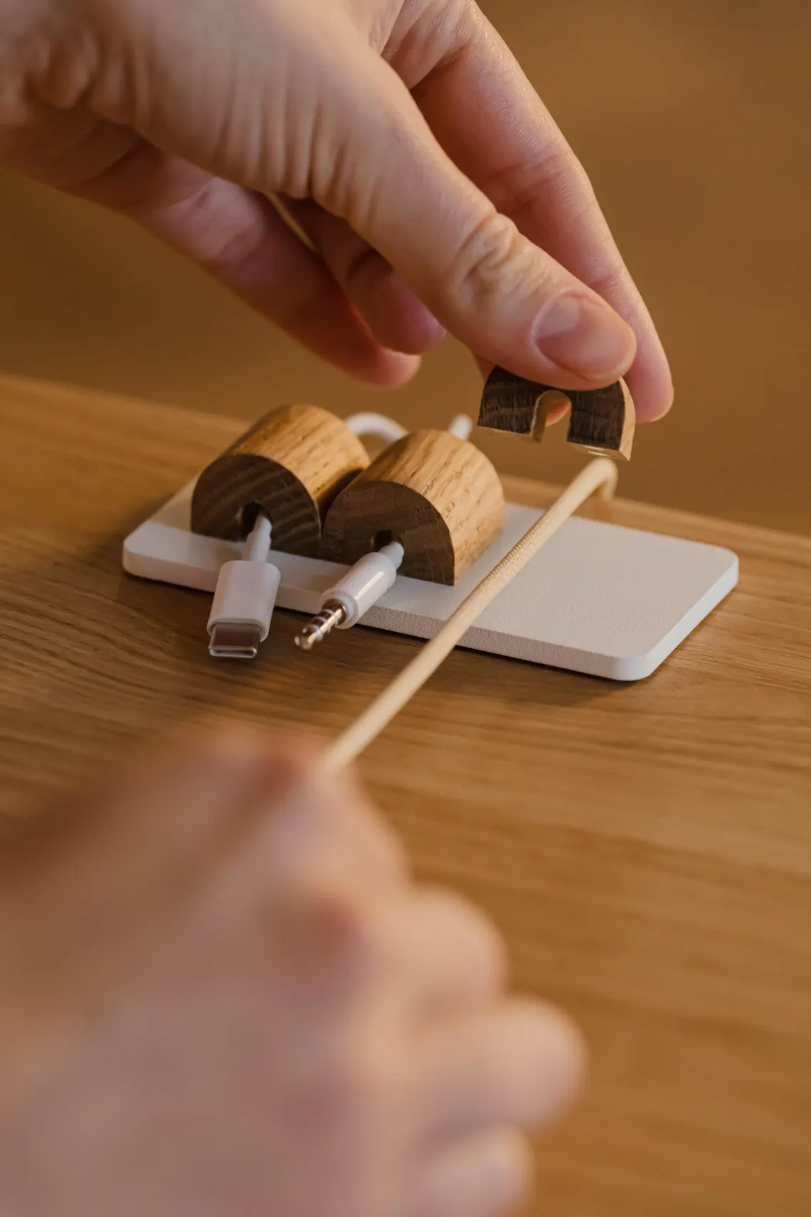 Magnetic Wooden Desk Cable Cord Organizer