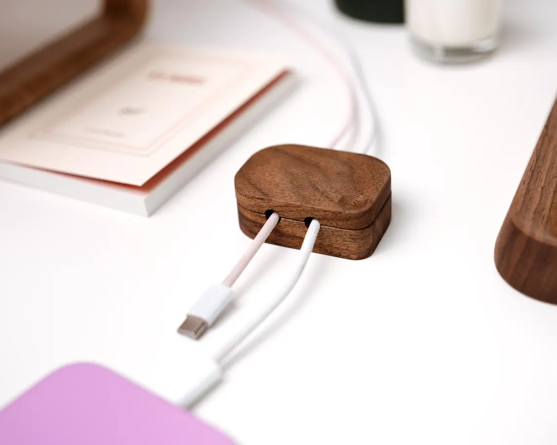 Magnetic Solid Wood Desk Cable Holder