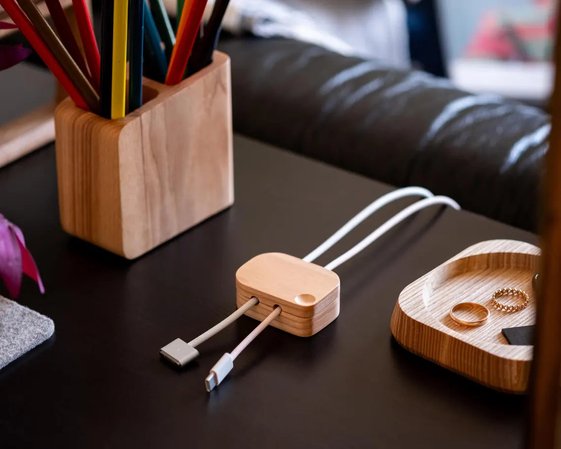 Magnetic Solid Wood Desk Cable Holder