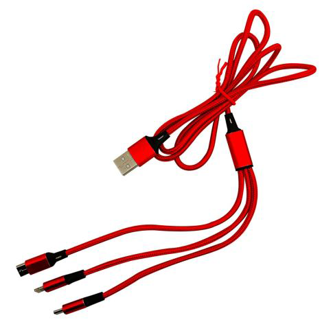 1.2m Braided 3 in 1 Multi Tip USB Charging Cable