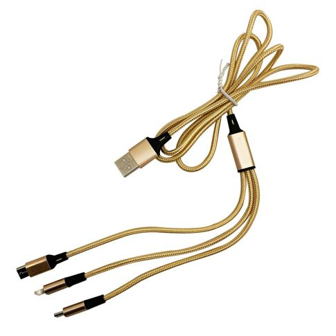 1.2m Braided 3 in 1 Multi Tip USB Charging Cable