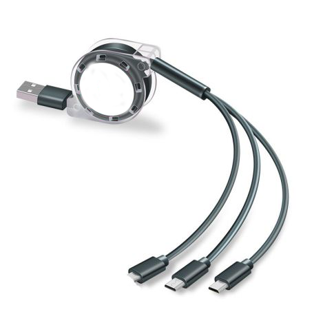 Retractable 3 in 1 Multi Interface Charging Cable
